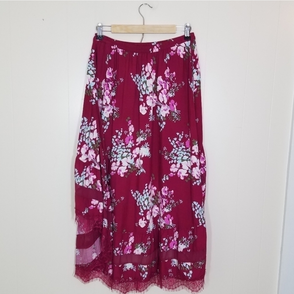 Express new with tags high low floral lace skirt sz medium burgandy WSK7 - Picture 2 of 8